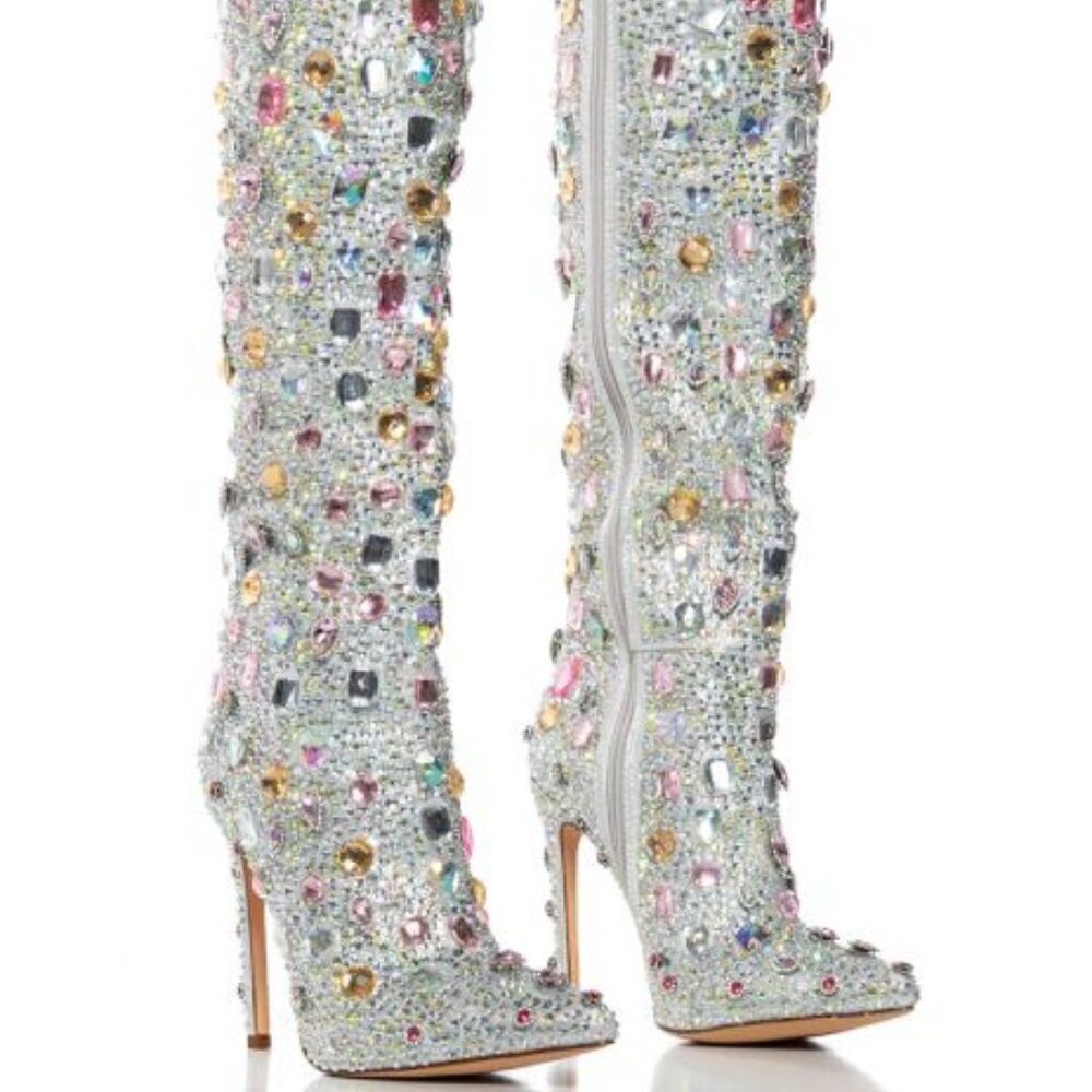 AZALEA WANG "ICONIC STANCE" RHINESTONE COVERED KNEE HIGH BOOT IN PINK(BRAND NEW